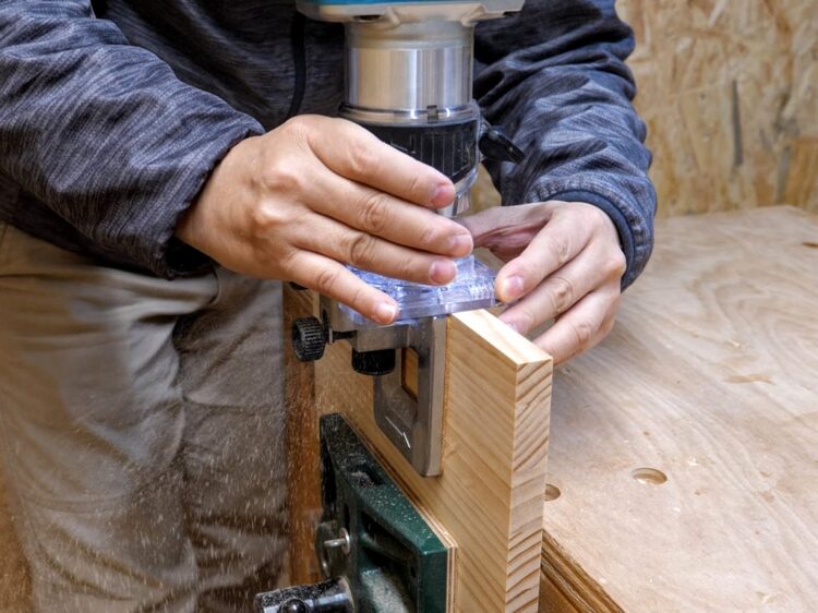 板面をガイドとした木端面への切削加工
